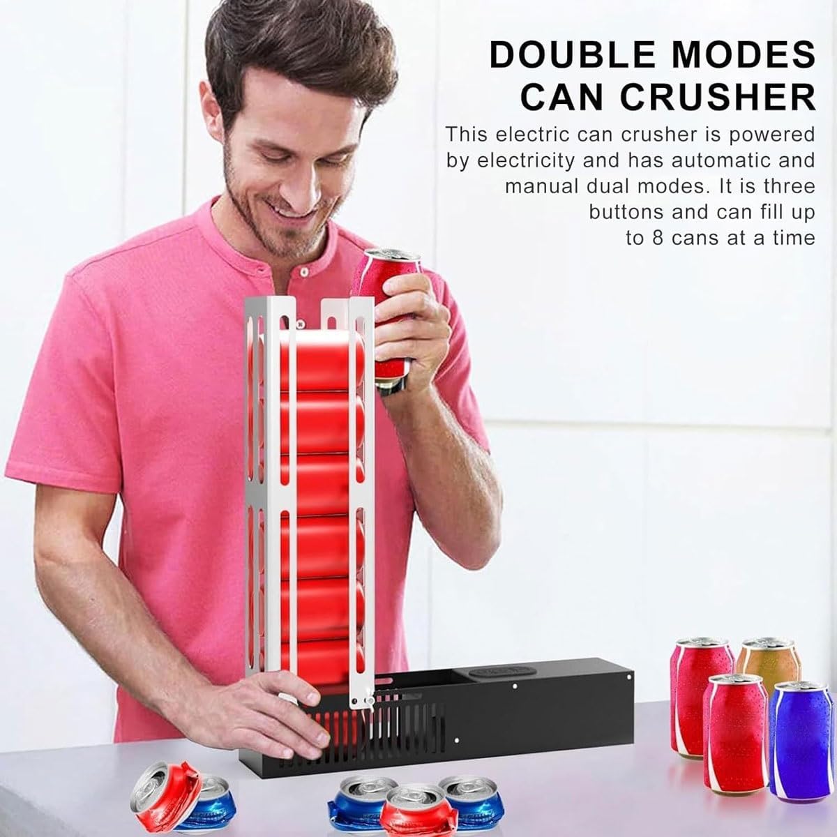 Automatic Can Crushers,Electric Can Crusher for Recycling 8oz-16oz Cans, Can Fill 8 Cans at a Time, Auto Loading Can Crusher for Aluminum Seltzer, Beer Cans