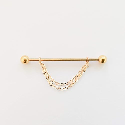 Vista 2 de Industrial Piercing Chain Bar Earring Barbell Scaffold Jewelry 14g or 16g 38mm or 35mm 316L Surgical Steel