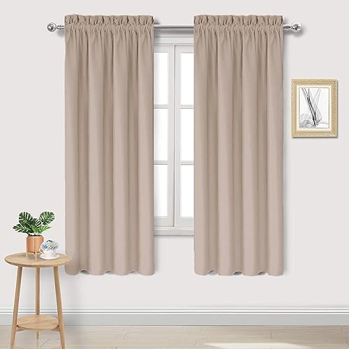 DWCN Blackout Curtains for Living Room Thermal Insulated, Energy Saving & Noise Reducing Bedroom Curtains, Camel, W 42x L 63 Inch, Set of 2 Rod Pocket Curtain Panels