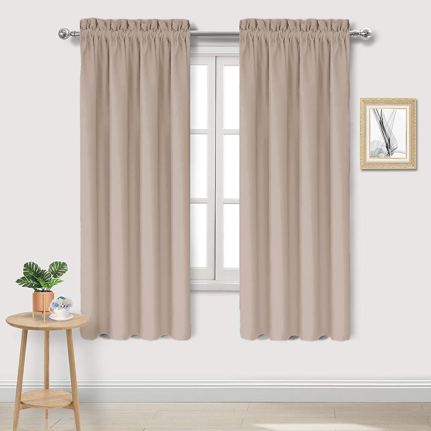 DWCN Blackout Curtains for Living Room Thermal Insulated, Energy Saving & Noise Reducing Bedroom Curtains, Camel, W 38x L 63 Inch, Set of 2 Rod Pocket