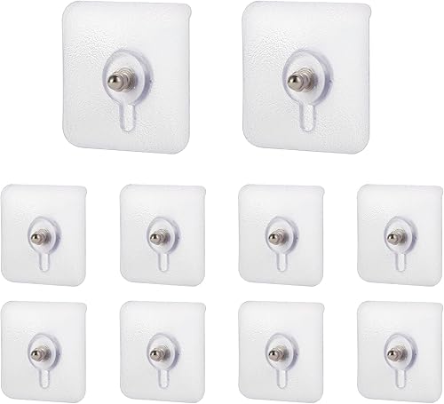 10 ganchos adhesivos de pared (17 libras máximo), no requiere taladrar, kit de colgador de marco, sin colgadores de imágenes de uñas, baño, ganchos