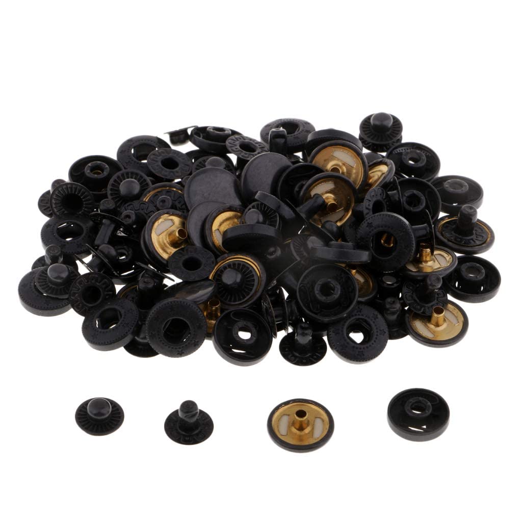 Asiatic 12.5mm Metal Fasteners Snap Rivets Buttons 4 Part Great for Shirt/Jacket/Overalls/Backpack/Bags/Shoes/Hats/Belt/Jeans/Wallet/Furniture/Clothing and DIY Items (Pack of 50) Black