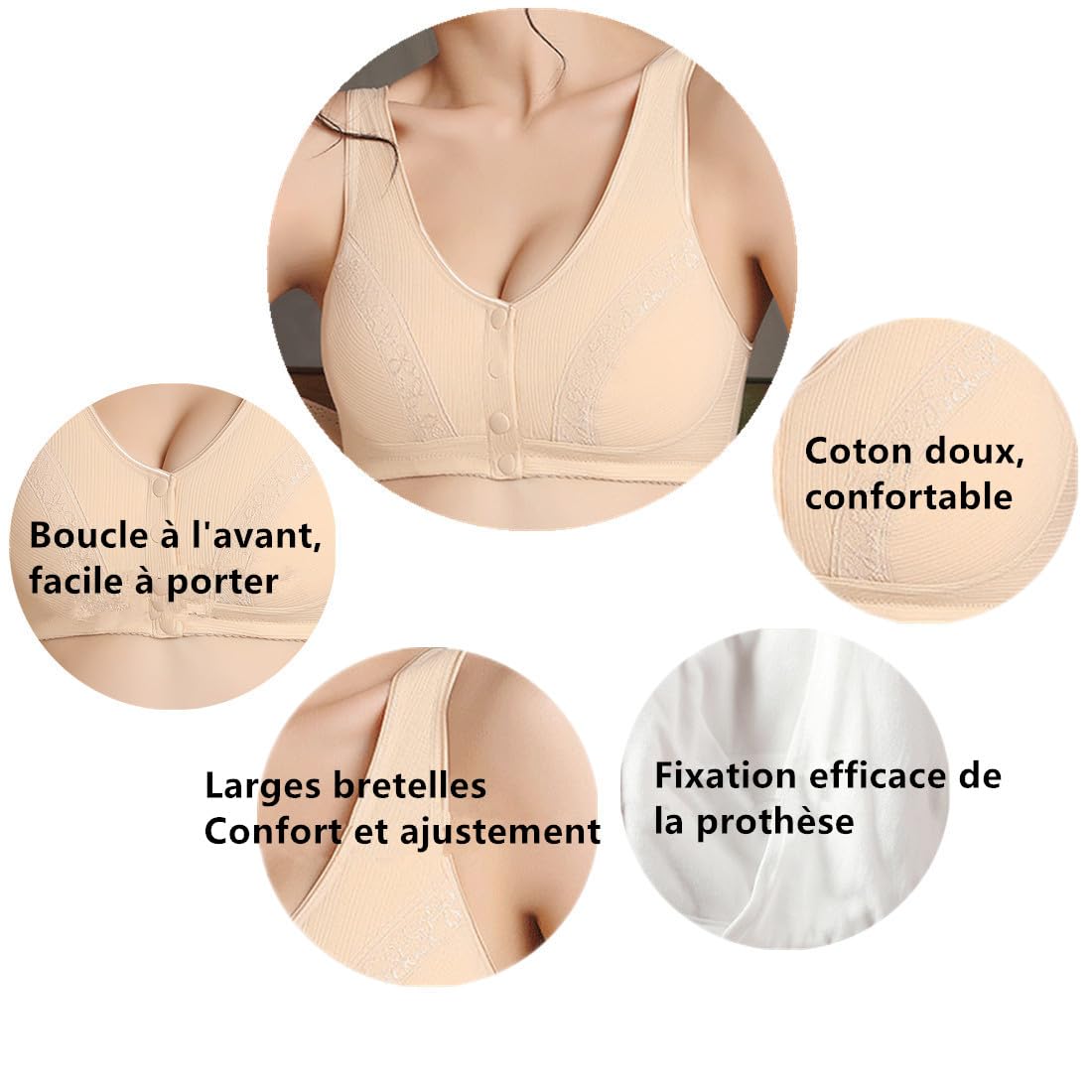 Soutien-Gorge Post-Chirurgie Mastectomie Fermeture Avant Coton