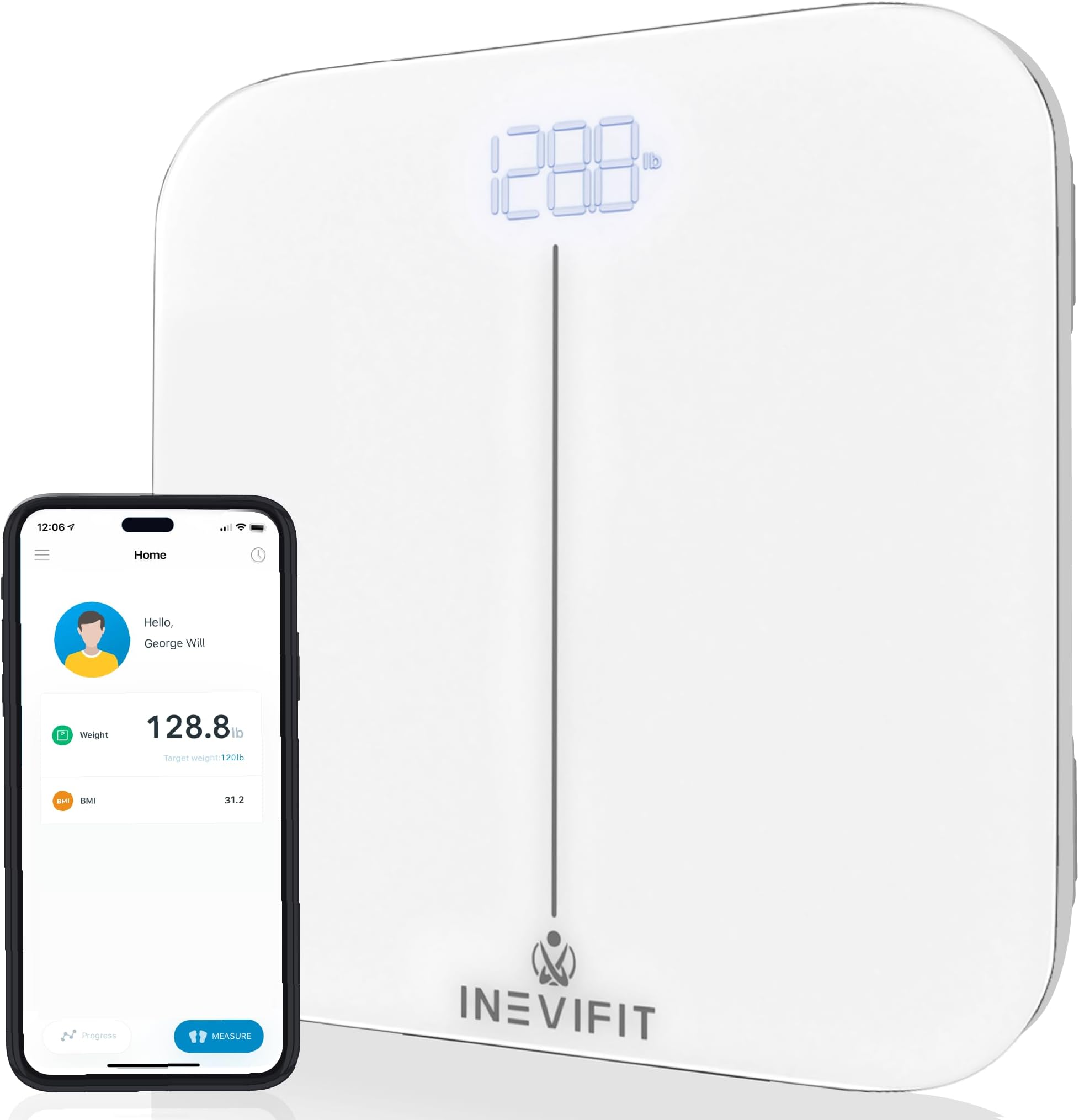 INEVIFIT Smart Premium Bathroom Scale, Highly Accurate Bluetooth Digital Bathroom Body Weight Scale, Precisely Measures Weight & BMI for Unlimited Users