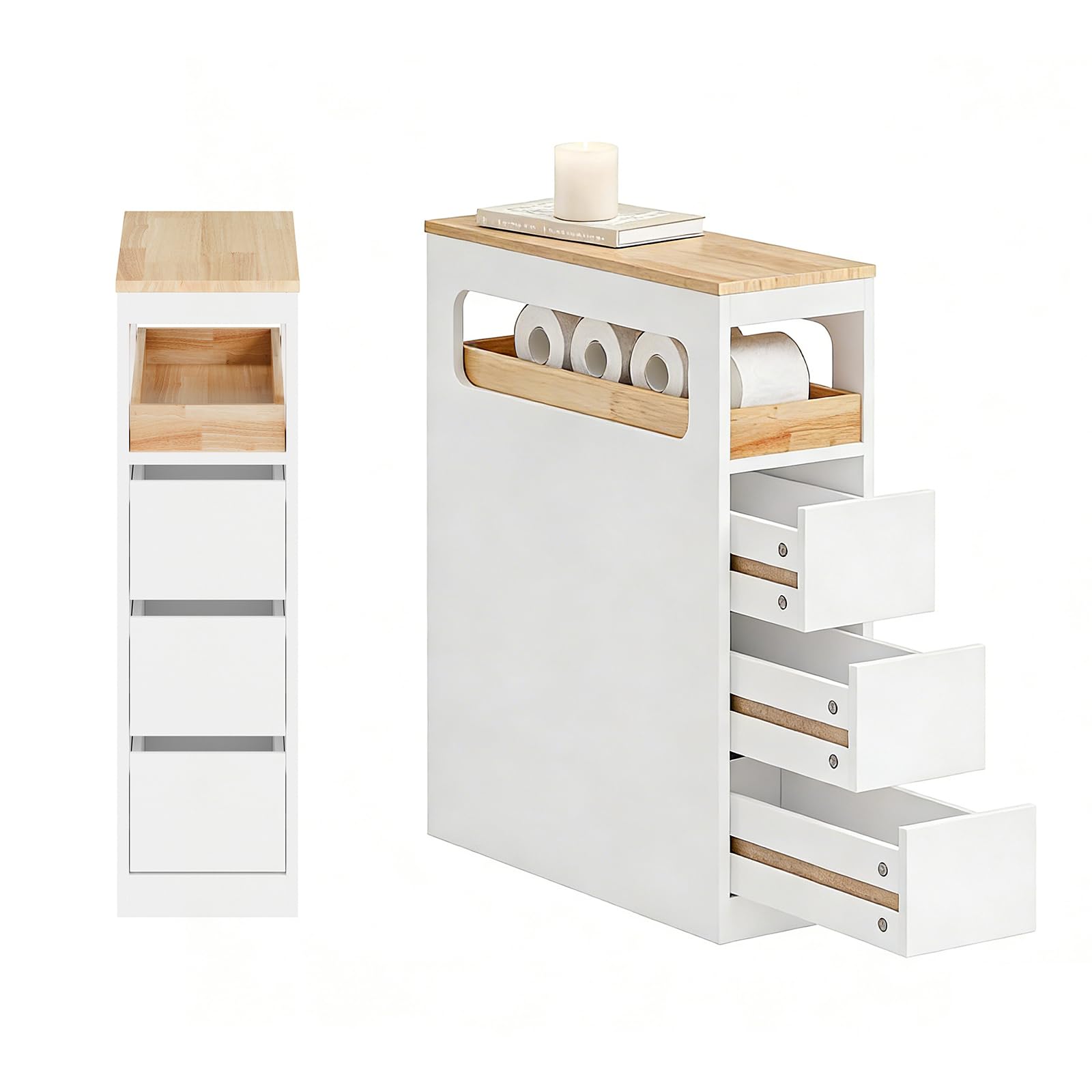 SoBuy Carrello Cucina Mobiletto Salvaspazio con Ruote 65x23x82cm | con Piano Di Lavoro, Cassetto E Ripiani Aperti, Carrello Portaoggetti Per Cucina, Bianco, BZR54-II-Wc