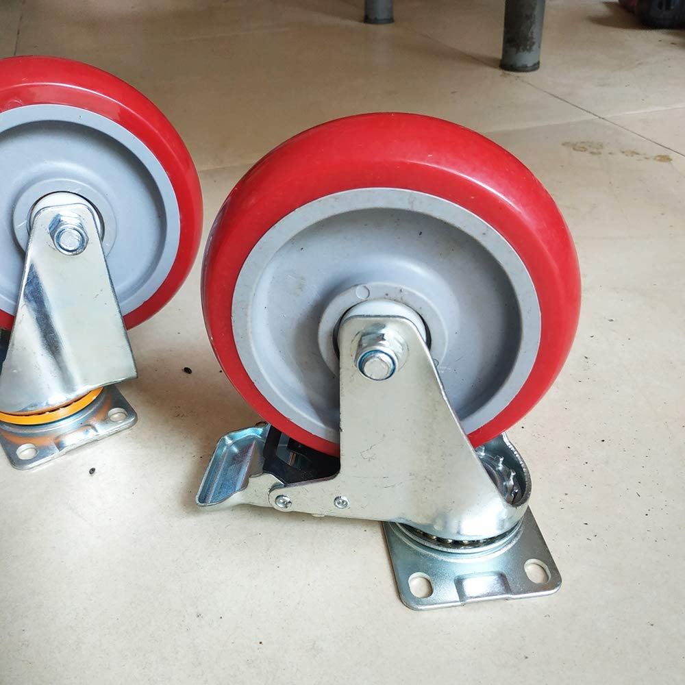 Ruote girevoli per impieghi gravosi (4 Pezzi), Diametro | 3"/4"/5" | 400 kg, Ruote girevoli per carrelli per mobili in PU | 2 con Freno, 2 Senza Freno |, Piastra di Montaggio | 95x64 m