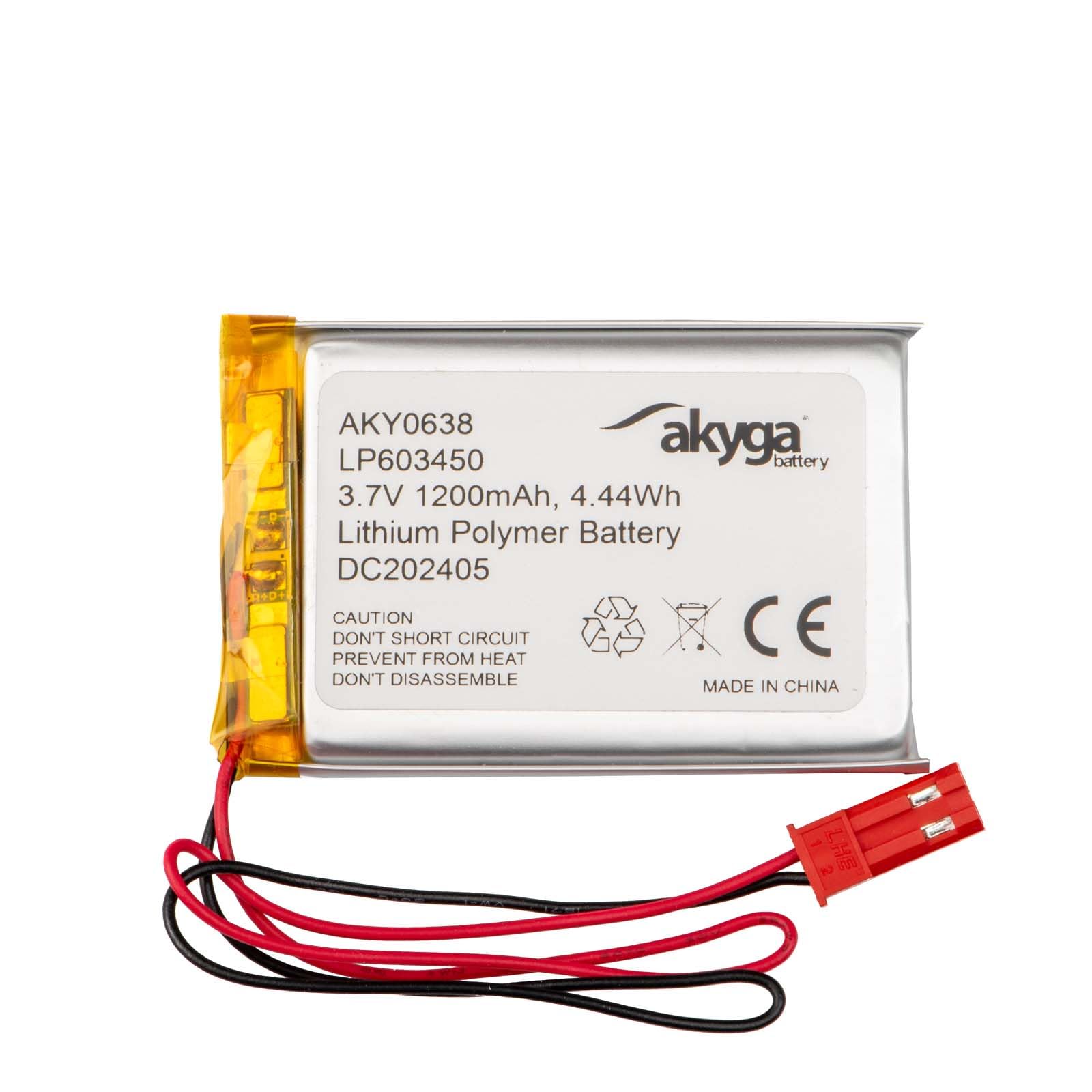 3.7 V 1200 mAh Battery LP603450 Lithium Polymer AKYGA AKY0638 Li-Po Battery PCM JST 2-Pin Connection 2.5410 cm