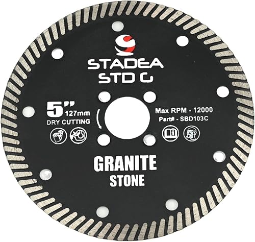 Stadea SBD103C - Hoja de sierra de diamante de 5 pulgadas de corte continuo turbo seco, corta granito cuarcita, compatible con amoladora, cortador