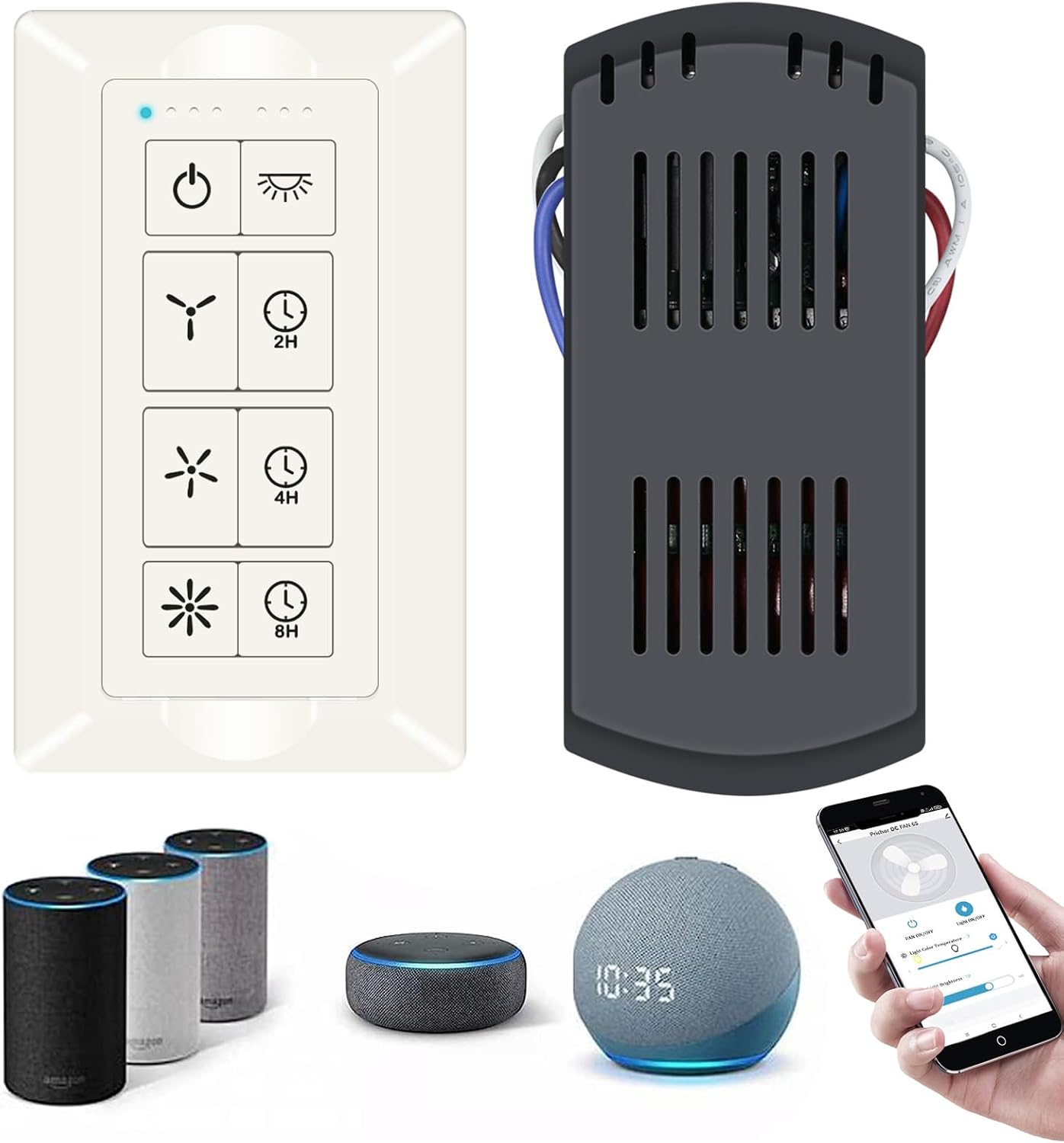 Universal Smart Ceiling Fan Remote Control and Light Dimmer, 3 Speed with 2-8h Timming, Smart Home Devices That Compatible with Alexa and Google Assistant (Beige)