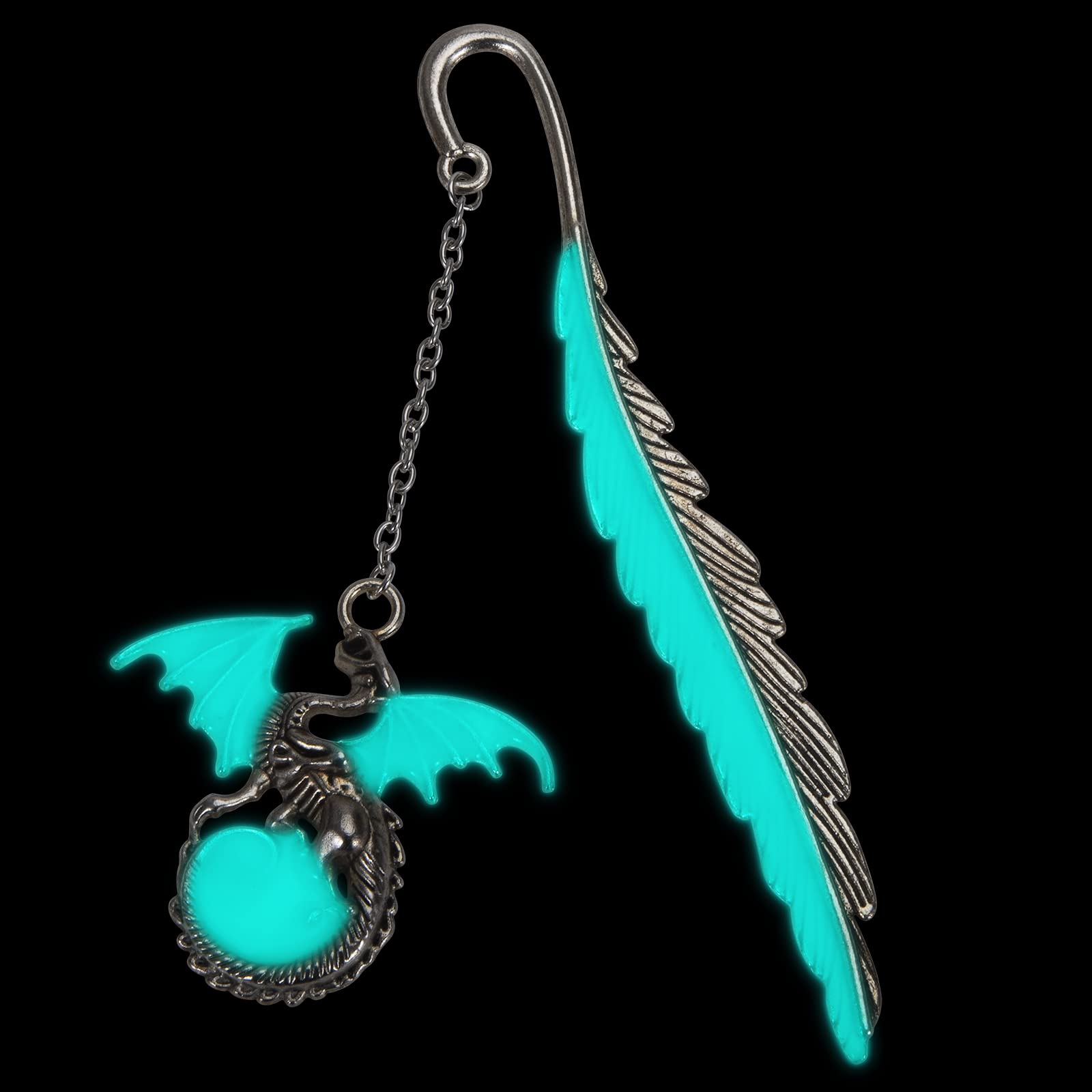 Marcapáginas de Metal Vintage Luminosos Marcadores de Libros con Dragón Colgante Diseño Creativo Marcapáginas con Caja Ideal Regalo para Niños Estudiantes Lectores Mujeres Plata