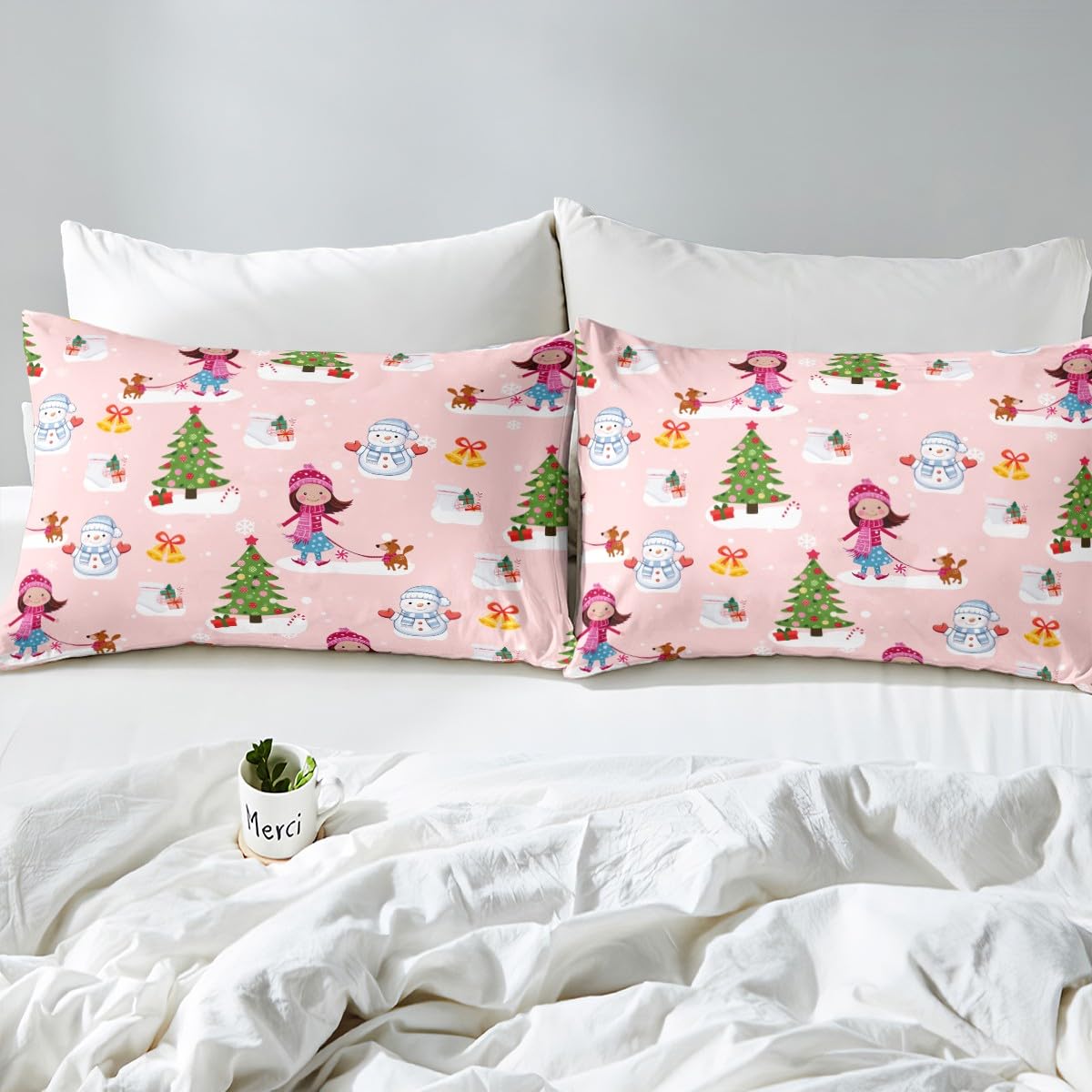 Homemissing Christmas Tree Duvet Cover Set Cot Size For Kids Adults Girls Teens Xmas Snowman Dog Bedding Set Merry Christmas Duvet Cover with 1 Pillowcase Xmas Theme Bed Sets - Image 4