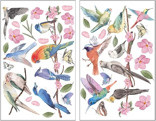 Khakho Spring Summer Colibríes, ramas de árbol, flores, mariposas, ventanas, 2 unidades, calcomanías decorativas para puertas corredizas de vidrio