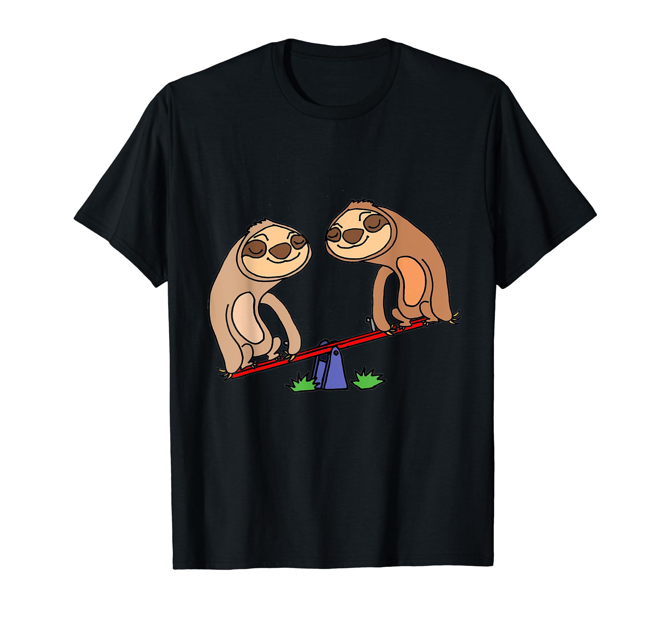 Smileteesfunny Funny Sloths Playing Seesaw Cartoon T-Shirt, Black