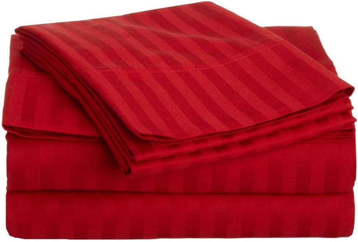 1100-Thread-Count 100% Egyptian Cotton Sheets, Luxrious 6-PCs Sheet Set Stripe Pattern, Soft and Silky, Fits Mattress Upto 18-21'' Deep Pocket (RV-28 X 75, Burgundy)
