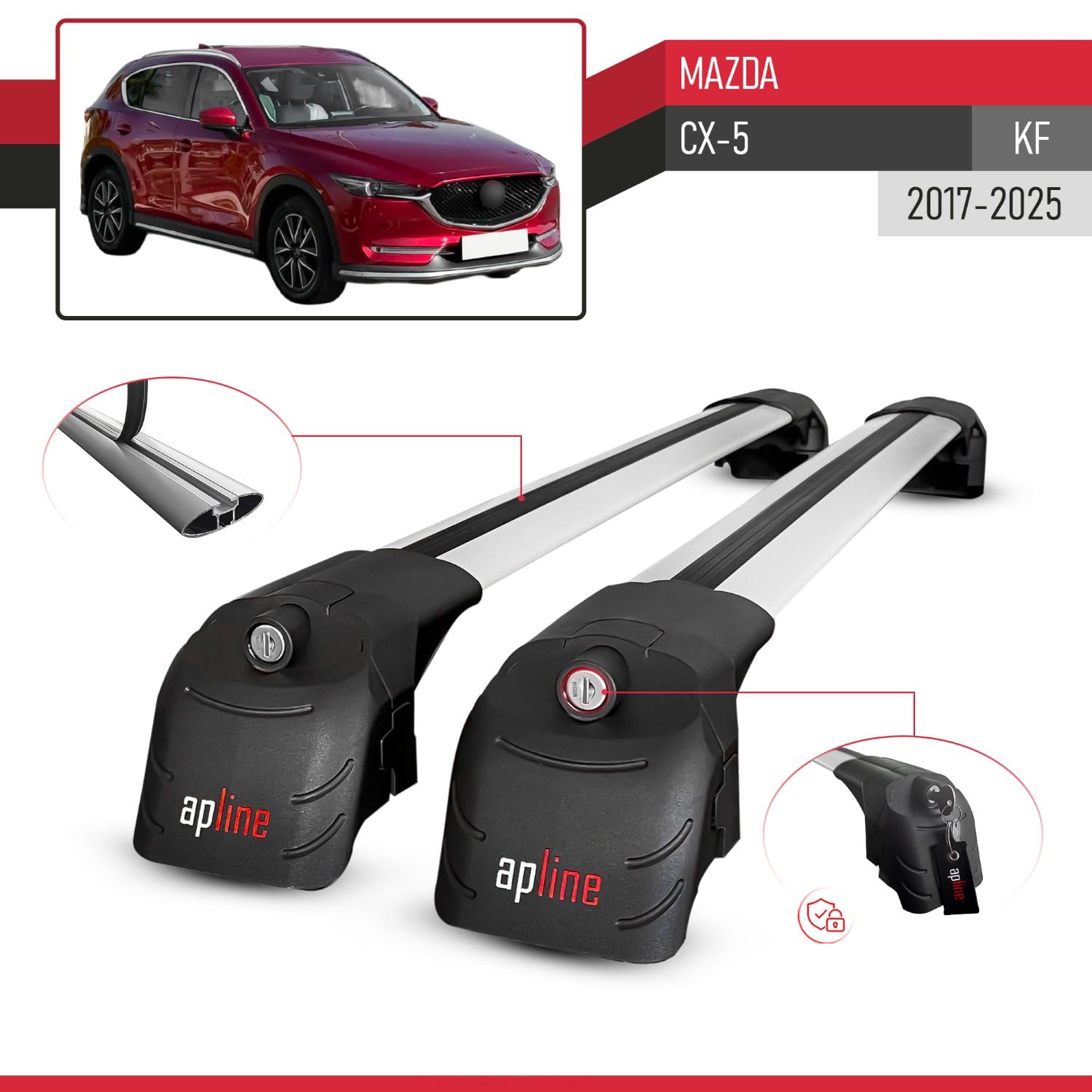 Compatibile con Mazda CX-5 (KF) 2017-2025 Modello ACE-2 Barre Tetto Portapacchi Auto Barre Portatutto Grigio Alluminio 2 Barre