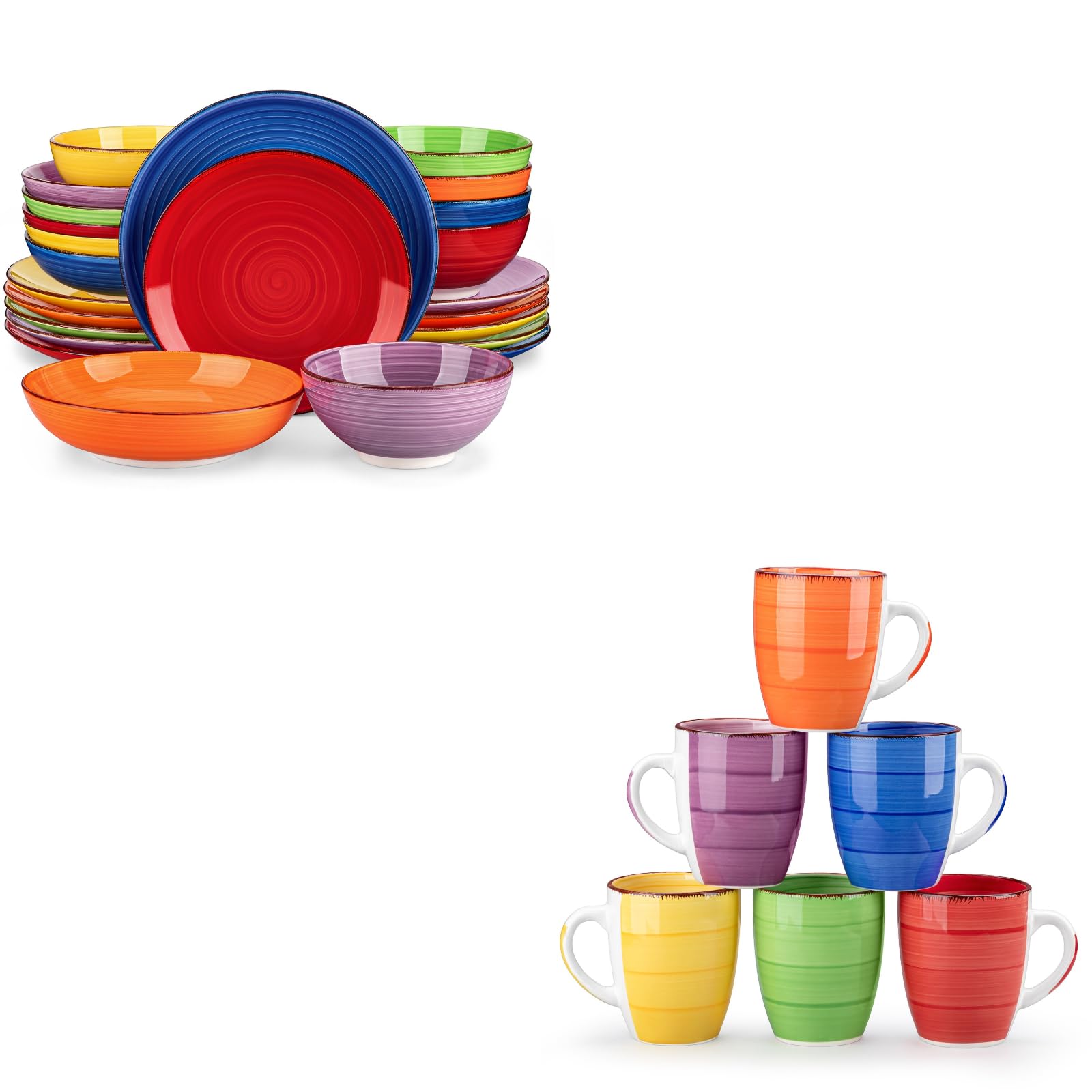 vancasso BONITA 24-tlg. Geschirrset für 6 Personen + 6tlg. Kaffeetassen Set (350 ml) im Bundle