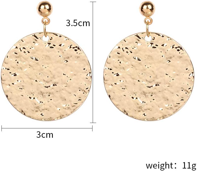 Hammered Round Disc Dangle Earrings Polished Circle Drop Earrings for Women Jewelry - Image 6