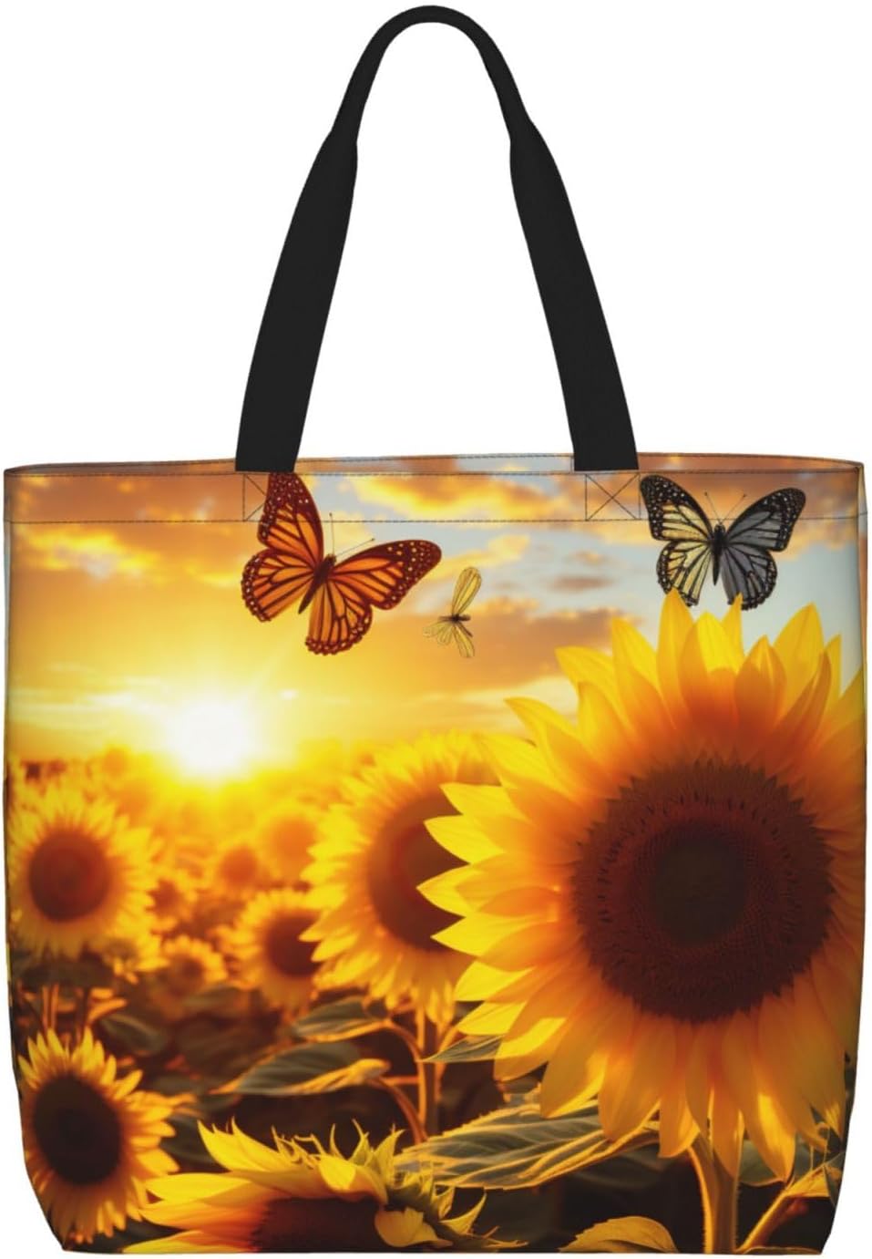 Sunflower Butterfly Sunny Print Eco-Friendly Tote Lightweight Grocery Bag Daily Commuting Travel Beach Gym Use
