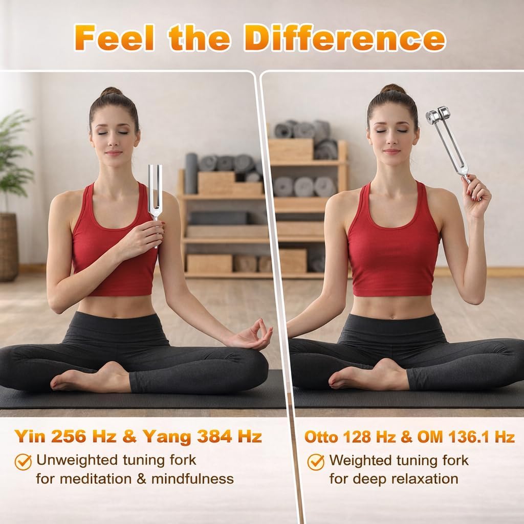Tuning Forks for Healing Set 128Hz 136.1Hz 256Hz 384Hz – Pure Frequency Sound Healing Instruments, Professional Tuning Fork Kit for Meditation Yoga Relaxation Harmony Resonance Practice