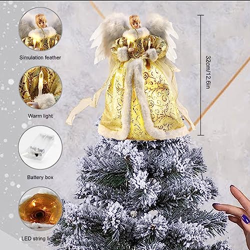 Estatueta de topo de árvore de anjo de Natal, estrela de anjo, LED, anjo, topo de árvore de Natal, 3