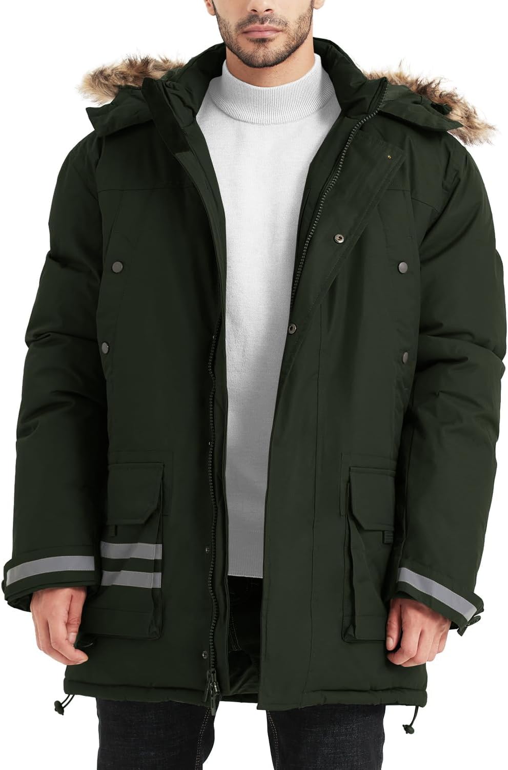 YGREYG Winter Jackets for Men Winter Coats Reflective Warm Water Resistant Hooded Work Utility Safety Outerwear