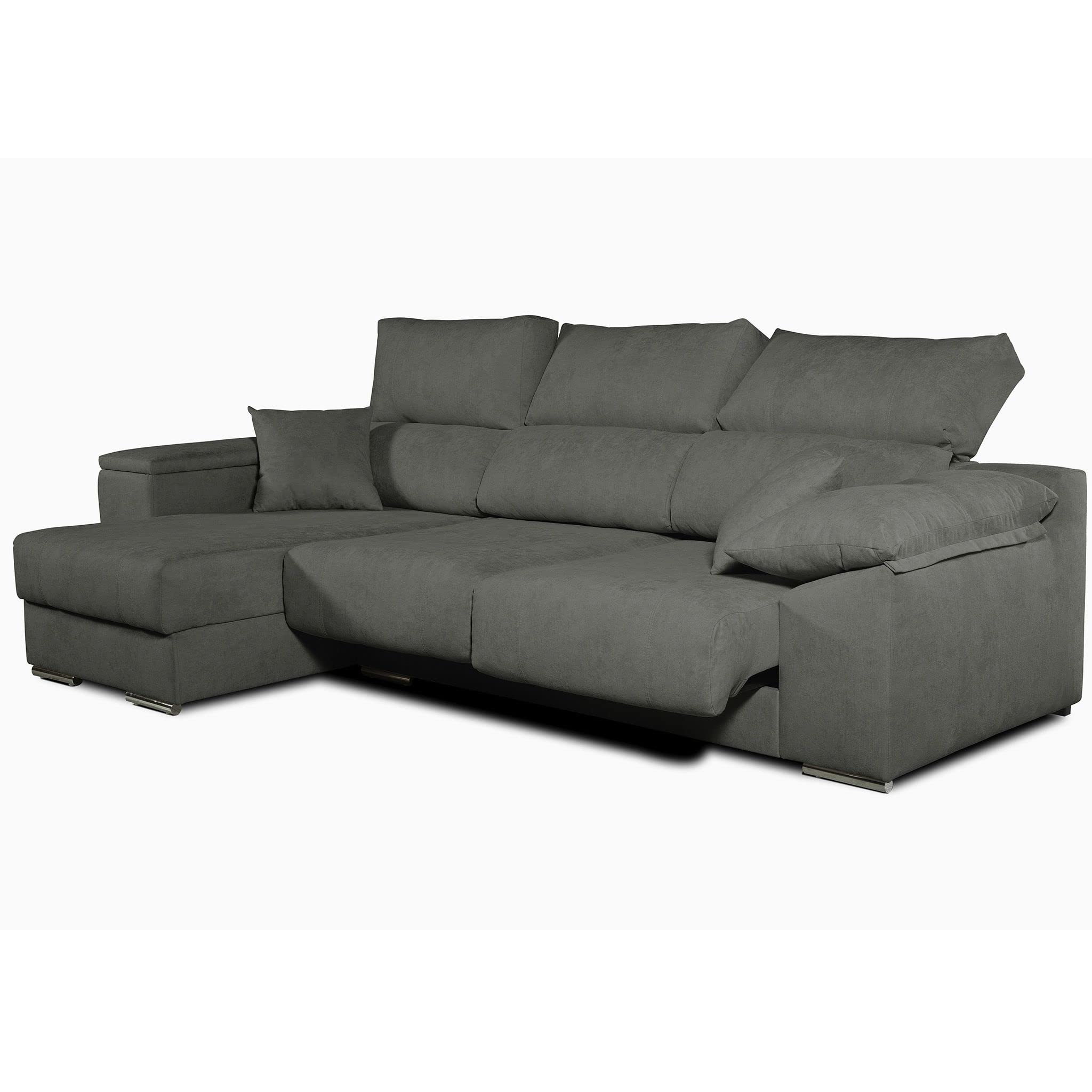 Tanuk Sofá Chaise Longue LODURR Izquierda 4 Plazas Negro 294x160 CM. Asientos Extensibles. Desenfundable. Tejido con Sistema ACUALINE