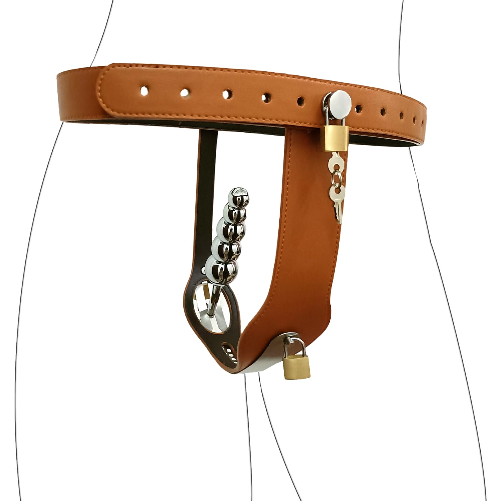 Female Chastity Belt, Lockable Invisible Chastity Belt with 5 Metal Ball Anal Plug and Lock, Strap On Bondage Chastity Pants Butt Plug, SM Adult Restrict Chastity Lock Trainer Sex Toy (): Brown