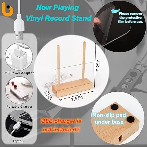 Miniatura 3 de BiJun Soporte para discos de vinilo Now Play soporte giratorio para exhibición de vinilo para montaje en pared o mesa soporte flotante de madera