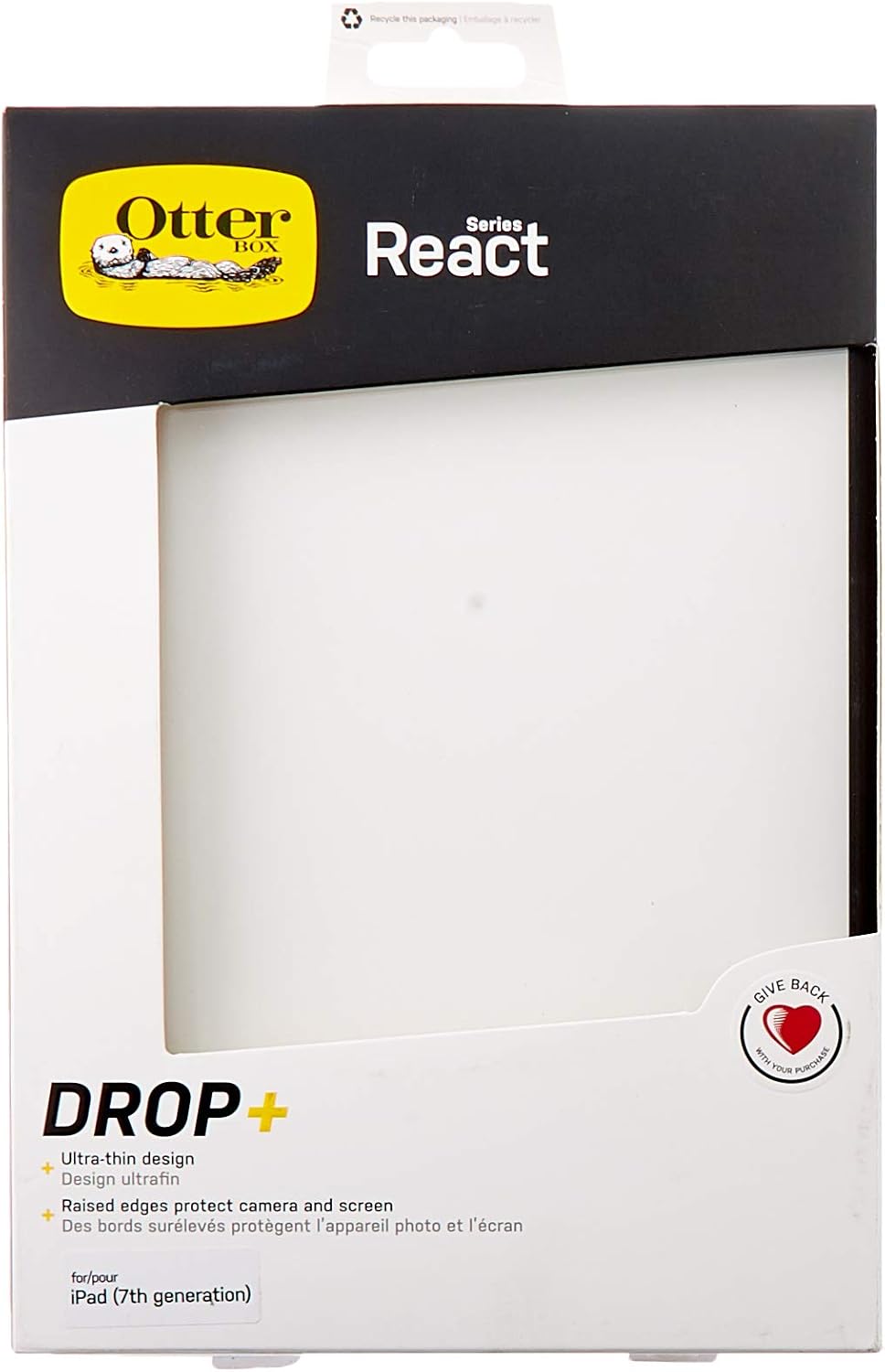 OtterBox React Series Case for iPad 7th/8th/9th gen, Shockproof, Drop proof, Ultra-Slim, Protective Thin Case, Clear/Black