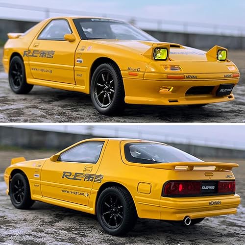 Miniatura 4 de EROCK 124 Mazda RX7 modelo de coche de aleación, coche de juguete fundido a presión para niños con luces y sonidos, regalos para adultos y niños,