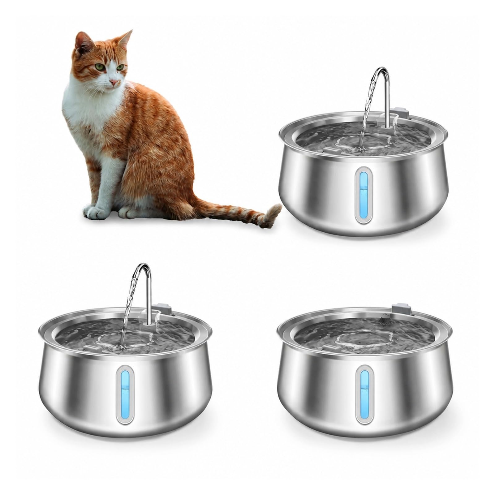Fuente para Beber para Mascotas, Bebedero para Gatos De Acero Inoxidable 4L