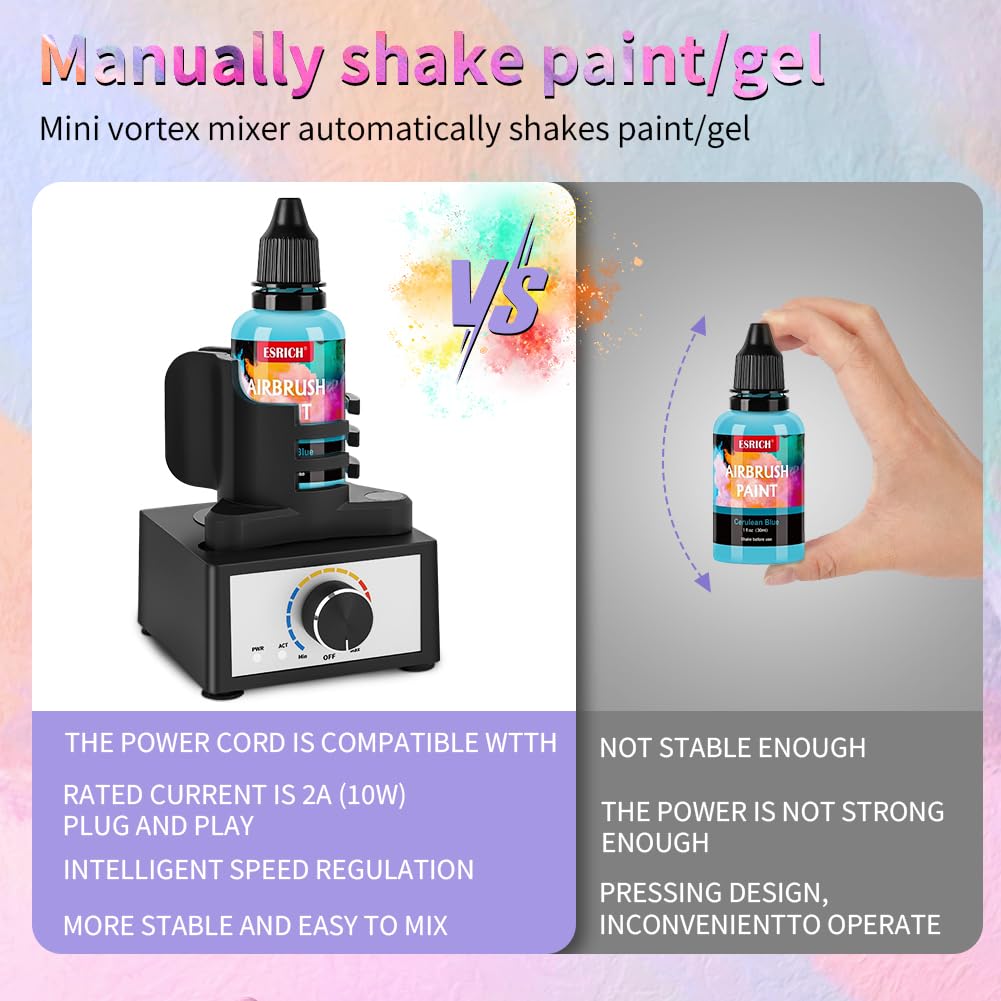 HOTUT Mini Mezclador Vórtice Manos Libres,Ajuste De 3 Velocidades,Agitador De Pintura Modelo DIY con 12 bolas mezcladoras y 8 botellas,10-100 ml,300~2400 RPM,para Esmalte De Uñas,Pinturas Acrílicas