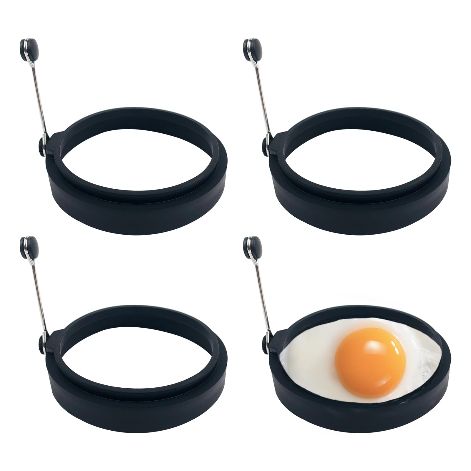 Black Silicone Egg Ring, 4 Pack Egg Ring Molds for Fried Egg, Non-stick Egg Cooker Ring