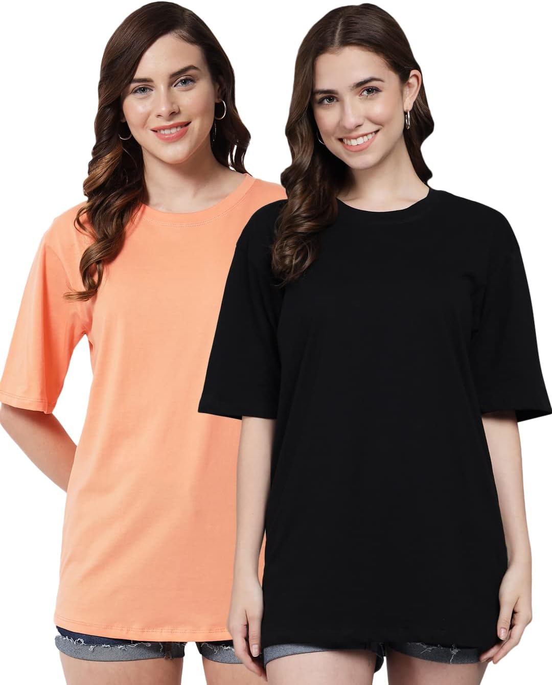 FUNDAY FASHIONWomen Cotton Half Sleeve Printed Oversized Relaxed Fit T-Shirts/Girls (Pack Of 2)