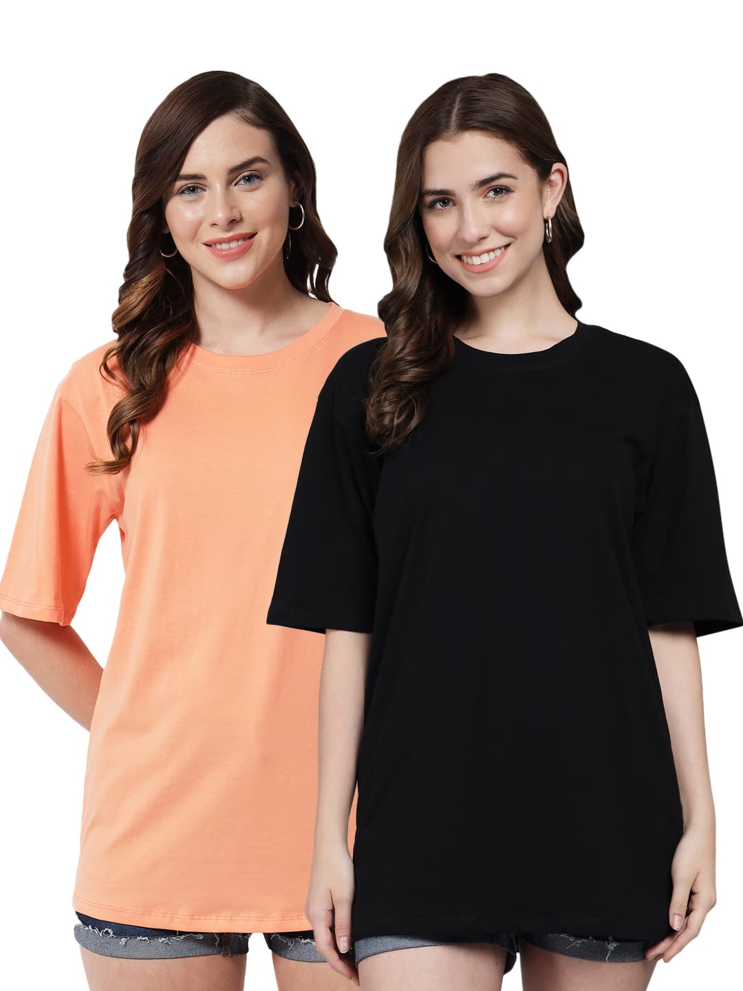 FUNDAY FASHIONWomen Cotton Half Sleeve Printed Oversized Relaxed Fit T-Shirts/Girls (Pack Of 2)