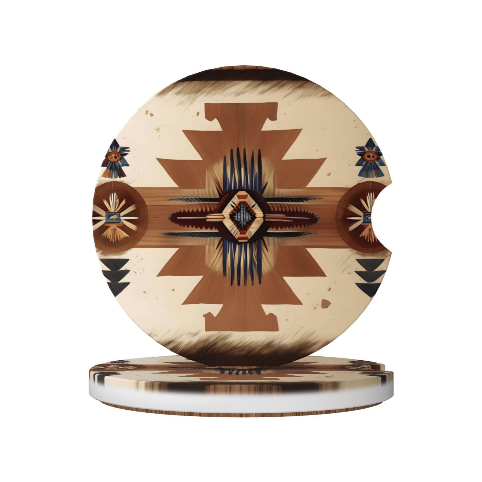 Native American Patterns Printed Ceramic Car Cup Coasters (2 Pack), Suitable for car Cup Holders, 2.56 inch Diameter