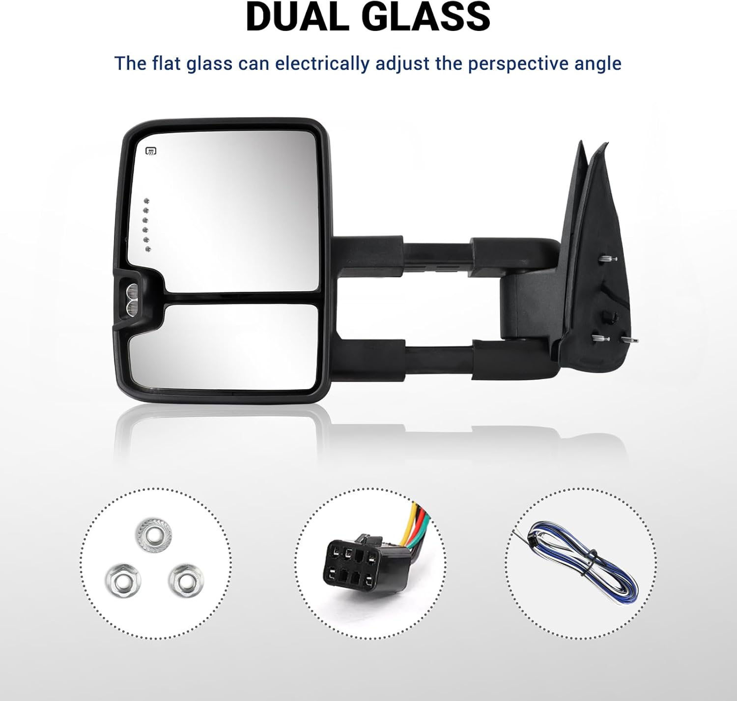 Sanooer Towing Mirror - Compatible with 1999-2002 Chevy Silverado & Sierra, Power Adjusted Heated Glass Turn Signal Light Backup Lamp, Dual Glass (Flat & Convex), Manual Telescoping & Folding, Pair