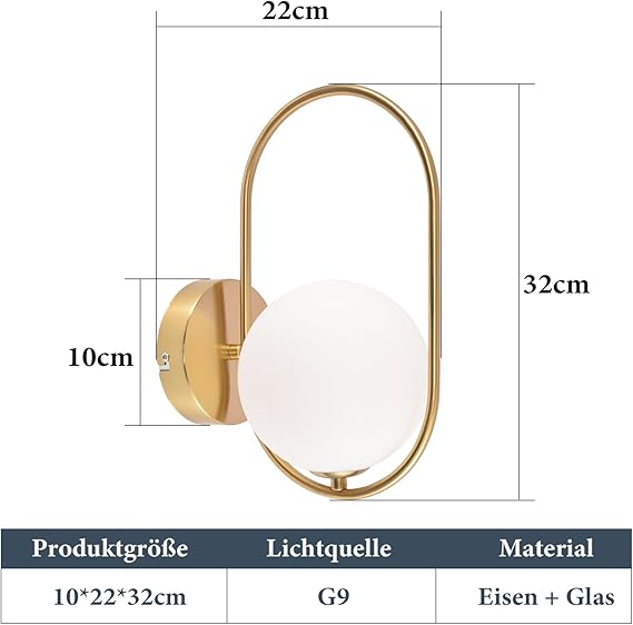 ZMH ZMH wandlamp binnen modern - goud van glas G9 metalen design wandverlichting badkamer vintage creatief bed lamp voor woonkamer slaapkamer hal kinderkamer - zonder lampen photo 3