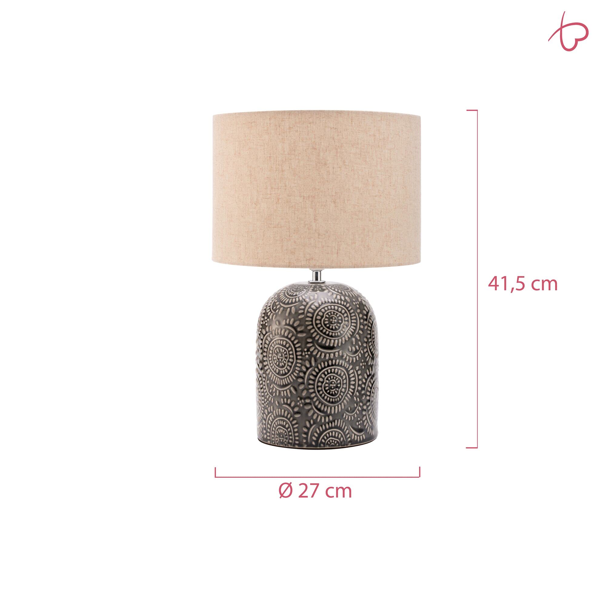 Pauleen 48225 Shiny Dreamer Tischleuchte max. 20 Watt handgefertigt Beige, Grau Nachttischlampe im Boho Look aus Stoff, Keramik E14