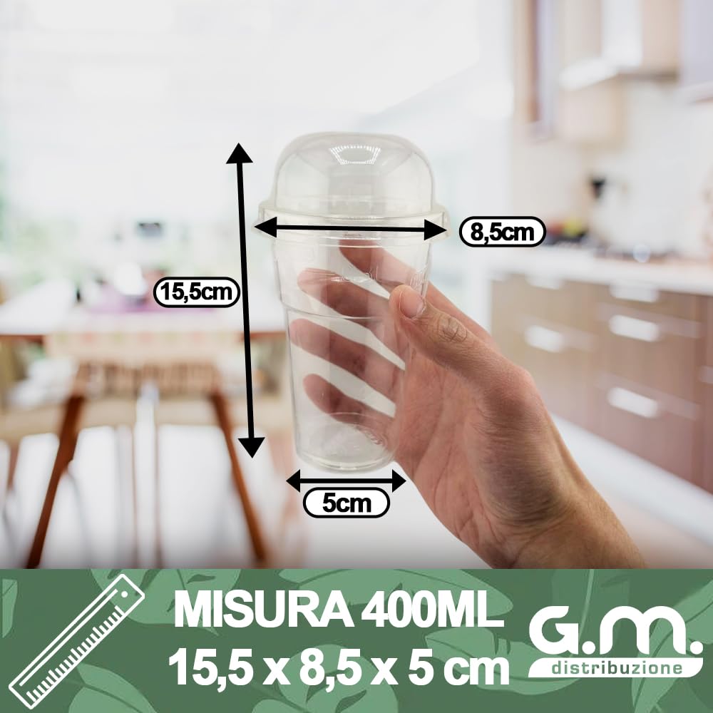 200 Bicchieri Kristal per Bevande con Coperchio da 400 ml, Biodegradabili e Compostabili, Rigidi e Resistenti, Usa e Getta, Ideale per Casa, Ufficio, Asporto Bevande Fredde