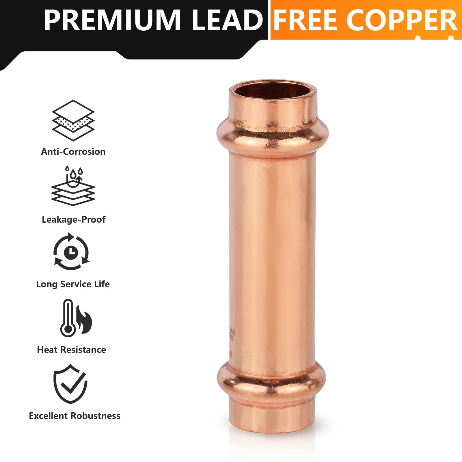HeSun - Paquete de 10 acoplamientos extendidos de prensa de cobre sin parada, accesorios de presión de cobre de 1,27 x 1,27 cm, P x P para conexión de tubo de cobre
