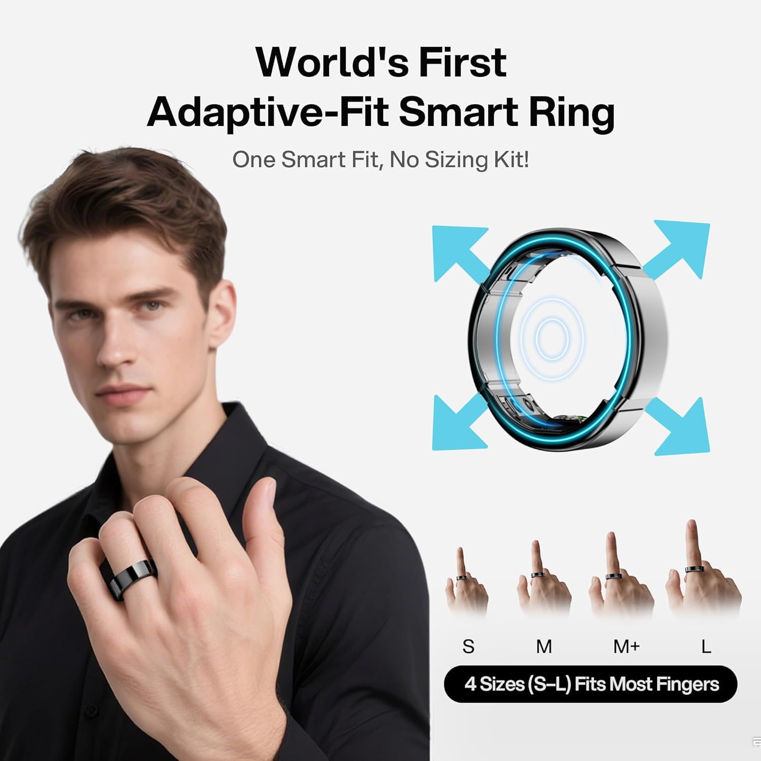 Bague intelligente réglable automatiquement pour homme et femme, sans abonnement à l'application, anneau de fitness pour suivi du sommeil - Tracker de fitness