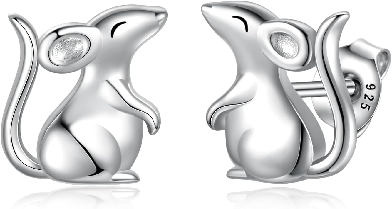 Hypoallergenic 925 Sterling Silver Animals Mushroom Stud Earrings Dog Bunny Pig Cow Otter Deer Ear Studs for Women