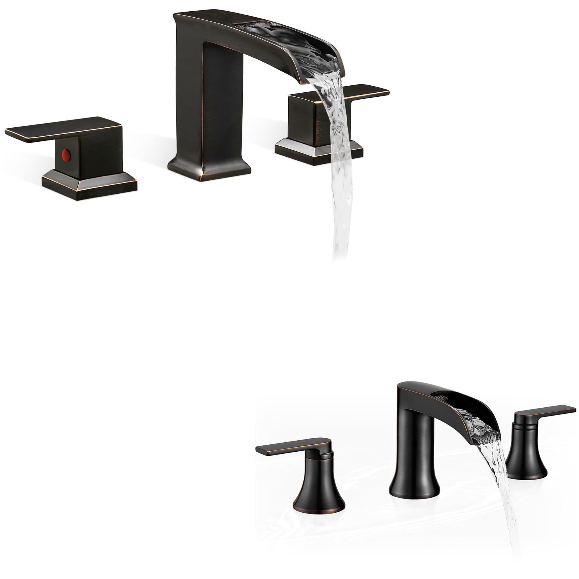 Hcfyauis Bronze Brass Oil Rubbed Bathtub Faucet Set 2 Handle, 6-16 Inch Waterfall Tub Faucet Set 3 Hole, High Flow Roman Bathtub Faucet, Widespread Bathtub Faucets With Water Hoses