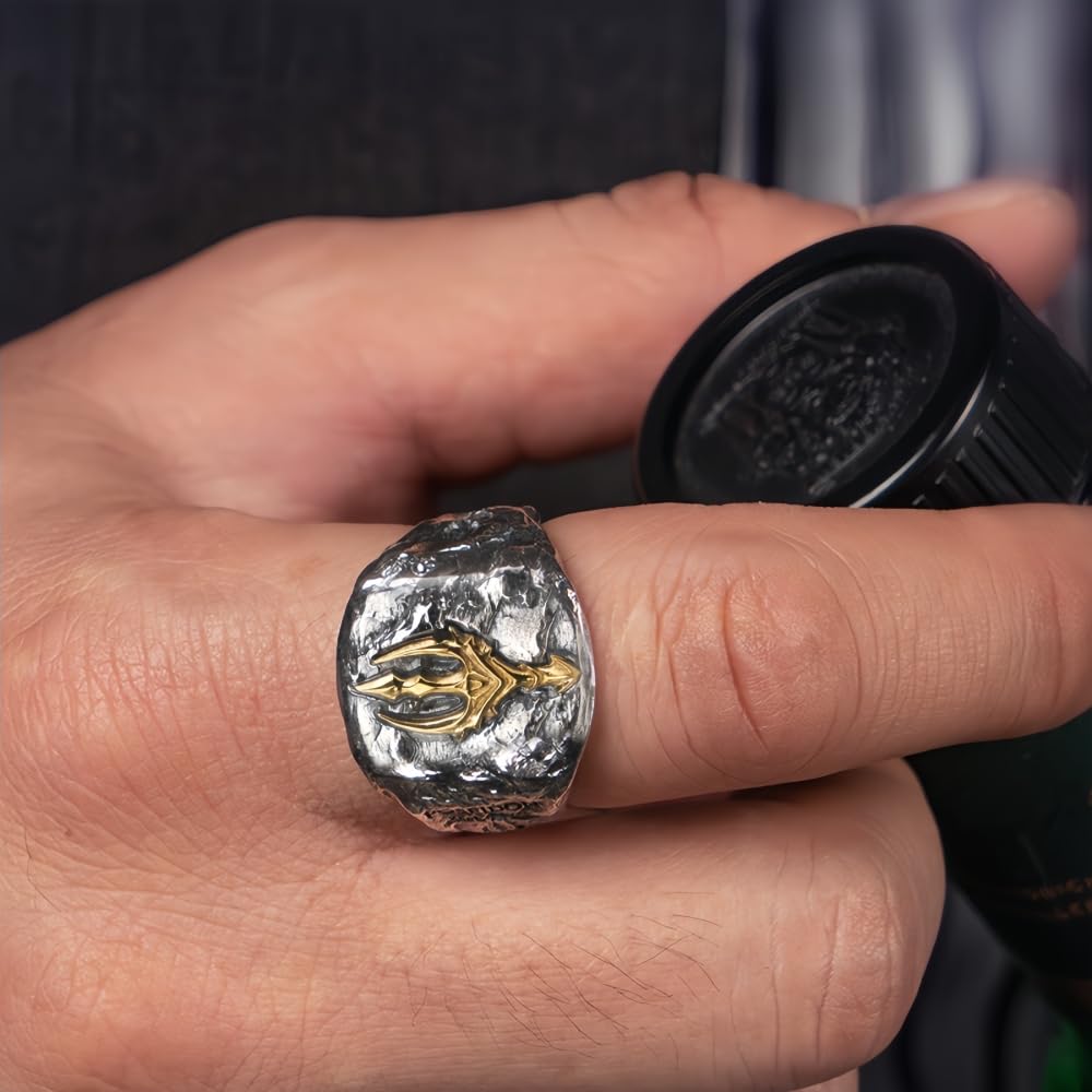 Vintage 925 Sterling Silber Poseidon Dreizack Ring Seemann Ring Griechischer Schmuck für Herren Damen Offen Verstellbar