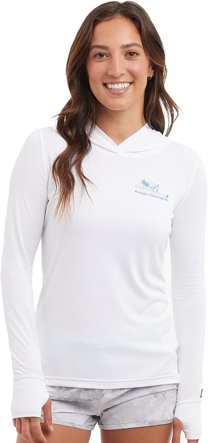 PELAGIC Women's Aquatek Evening Fade Hooded Fishing Shirt, Long Sleeve, UPF 50+ Protection, Ultra Soft Feel