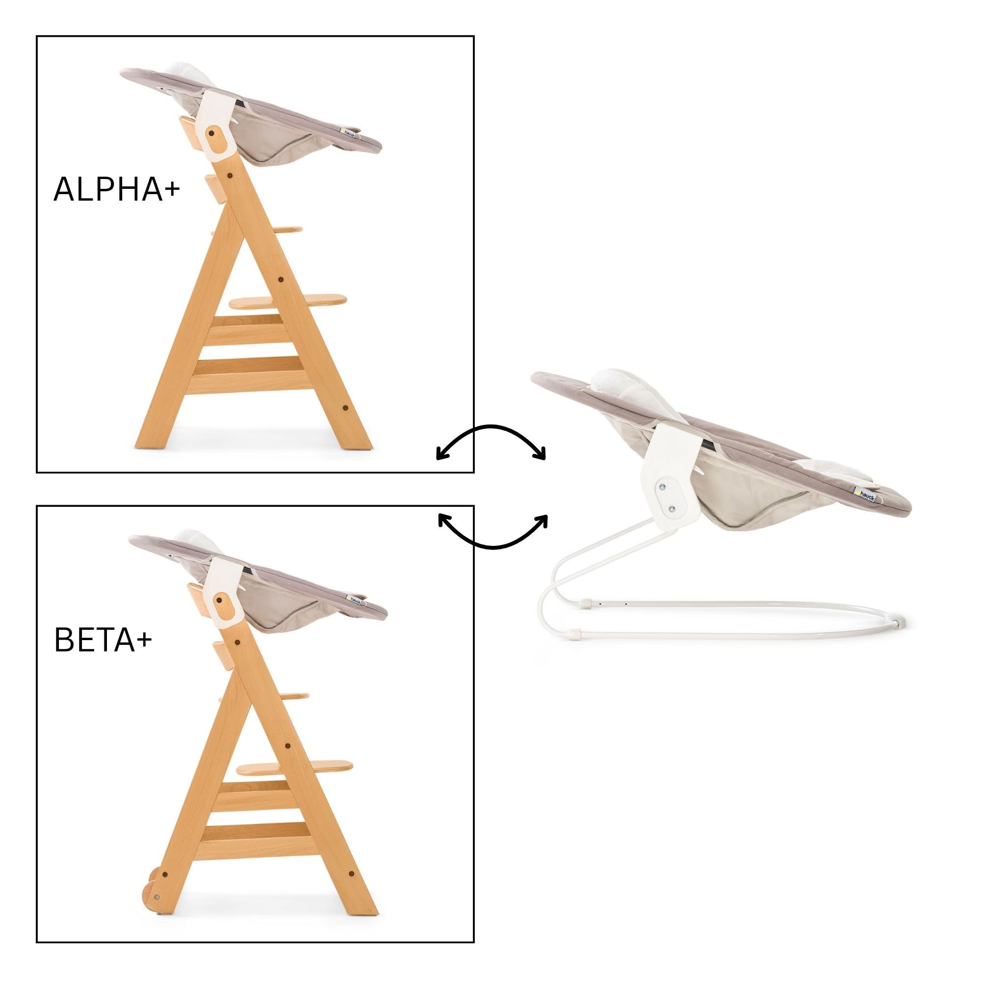 hauck Alpha Bouncer 2in1, Beige - Sdraietta Neonato con Base Dondolo Compatibile con Seggioloni Pappa Alpha+ e Beta+ - da 0 Mesi fino a 9 kg - con Cintura a 3 Punti e Riduttore di Seduta