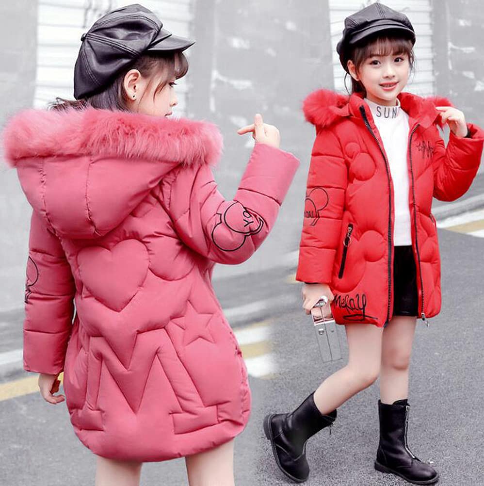 Chaqueta para niña, con capucha, piel sintética, invierno, rosa, negro, 4-13 años