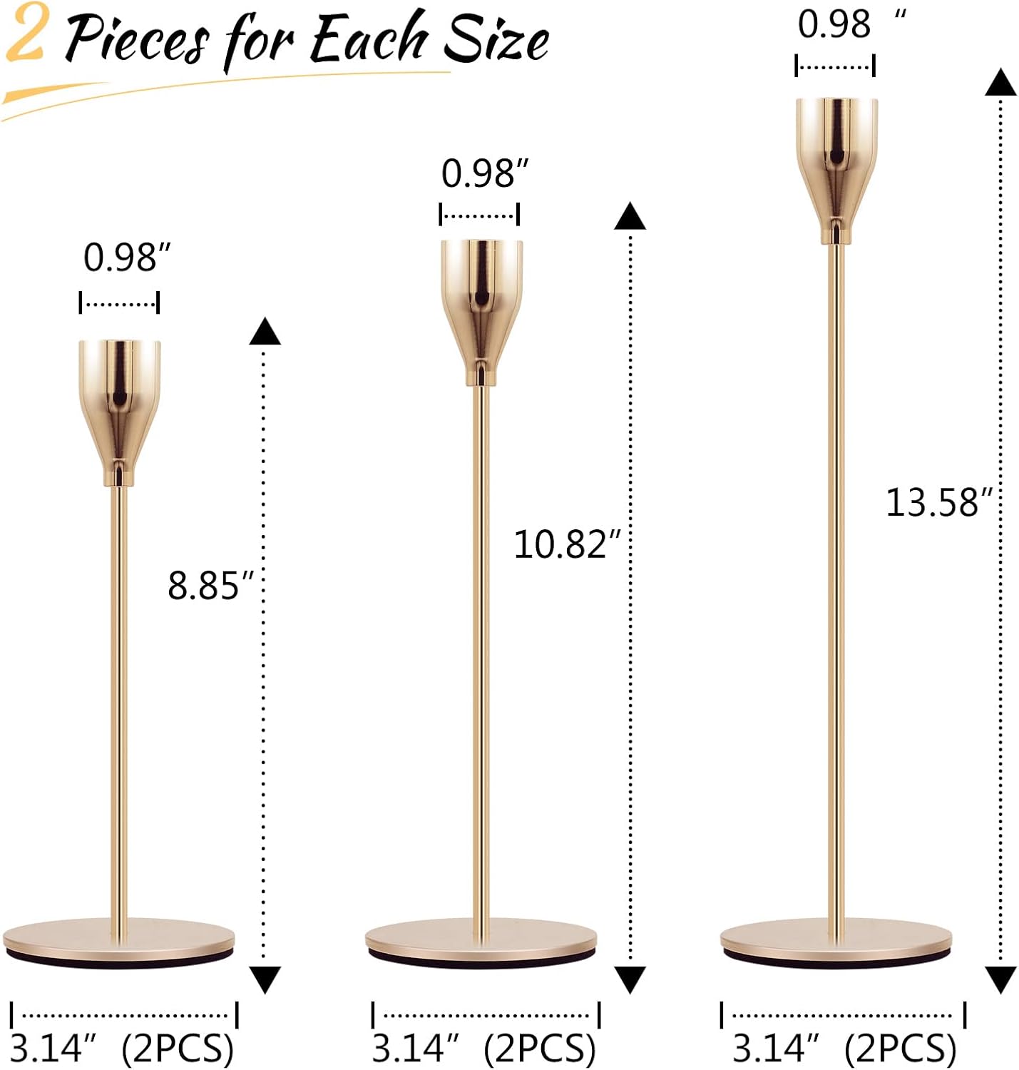 Candlestick Holder Gold Candle Holders for Table Centerpiece Set of 6 Taper Candle Holder Brass Decorative Metal Candle Stand for Christmas, Wedding, Dinning, Anniversary, Party Ornaments : Home & Kitchen