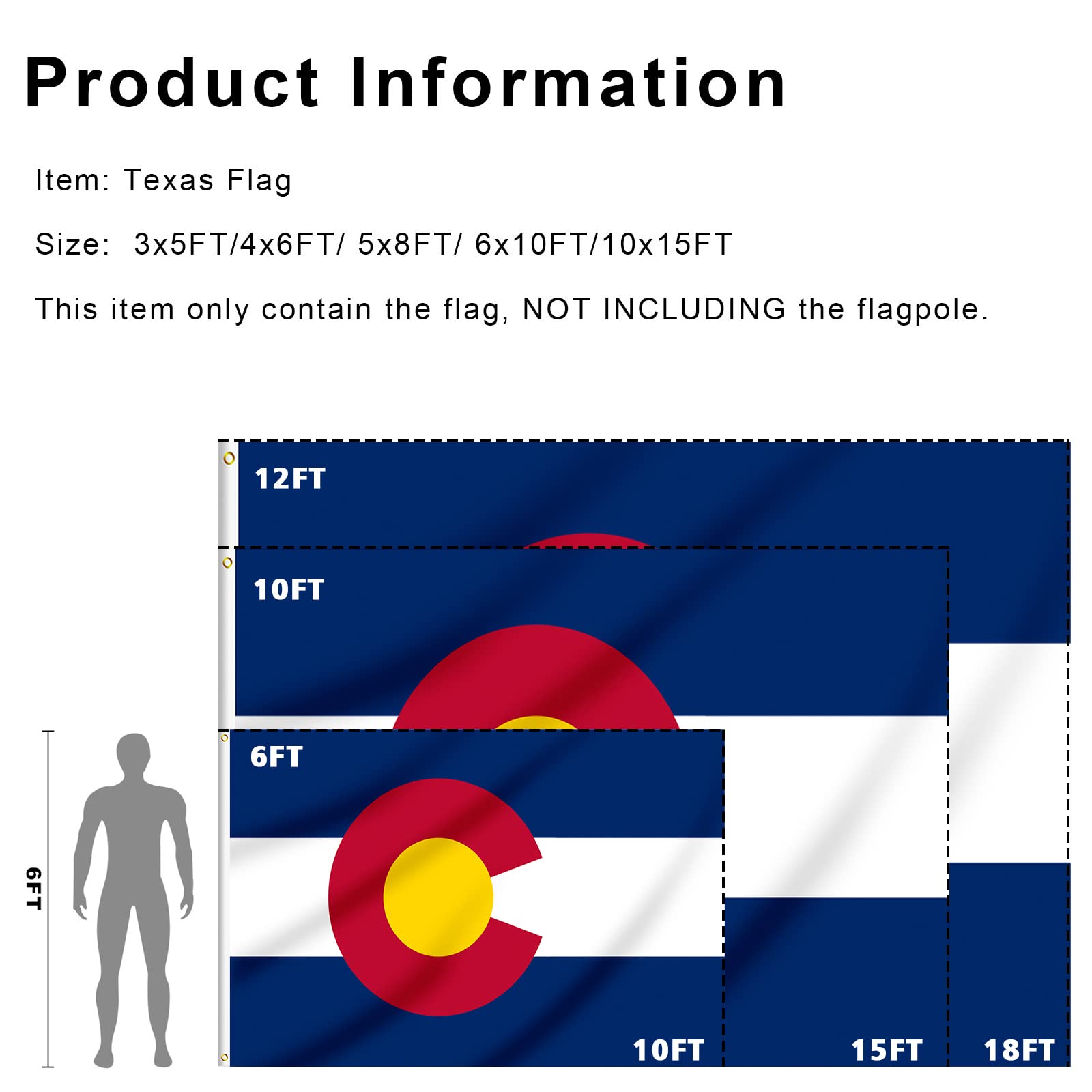 Bandeira Colorado 100% EUA - 100x180cm Dupla Face | Poliéster 220D Com Ilhós Latão